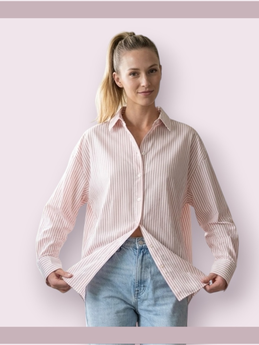 Zara Relaxed Fit Pastel Pink Striped Shirt